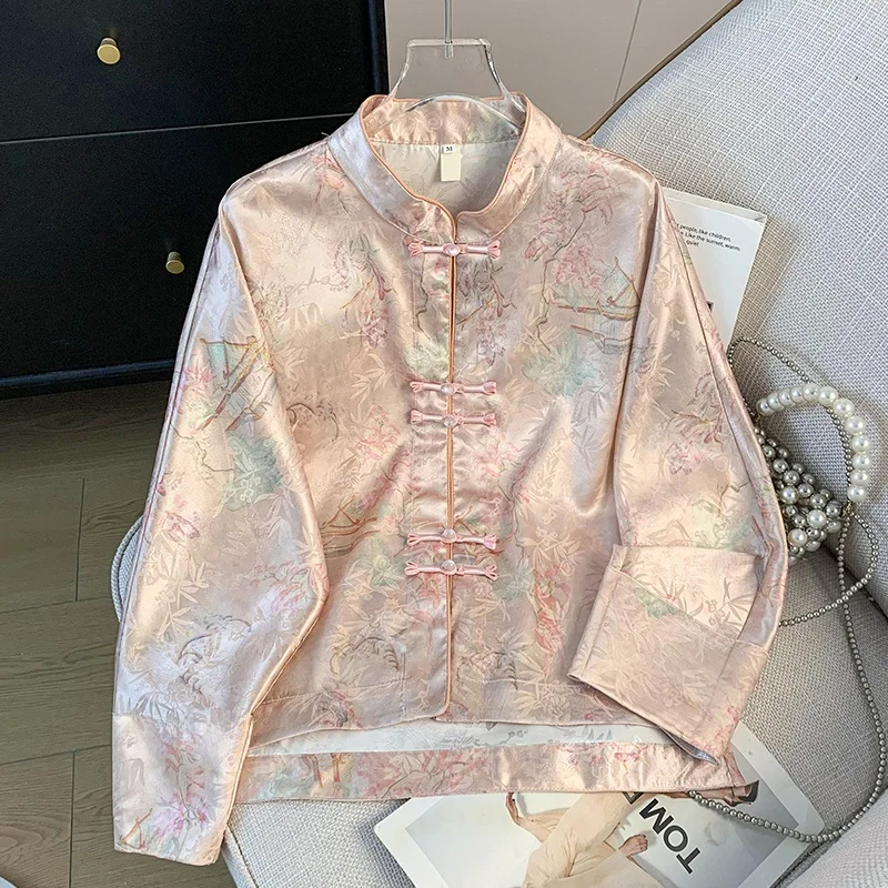 

New Chinese Sle National Trend Stand Collar Button Strap Satin Surface Embroidery Improved Retro Ethnic Sle Open Cardigan...