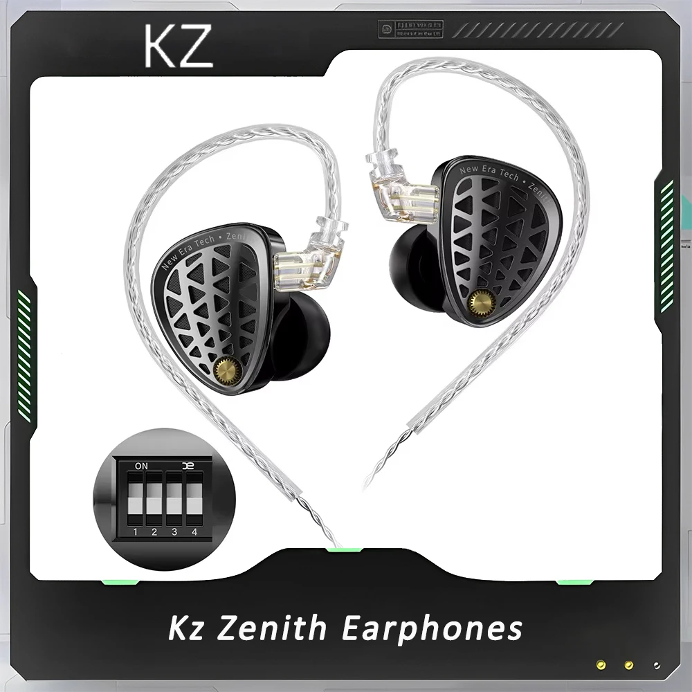 Kz Zenith Earphones Wired Hifi Dynamic Full-Range Ultra-Linear Dynamic Unit Silver-Plated Headphone Cable In-Ear Aluminum Custom