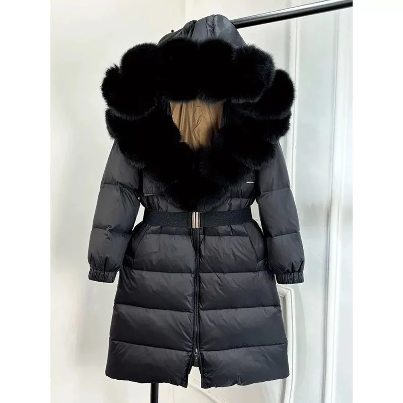 شتاء جديد 2025 طويل الفراء طوق مقنعين المرأة أسفل Jaet Thiened الدافئة سستة إغلاق لون نقي الكورية Sle معطف #3