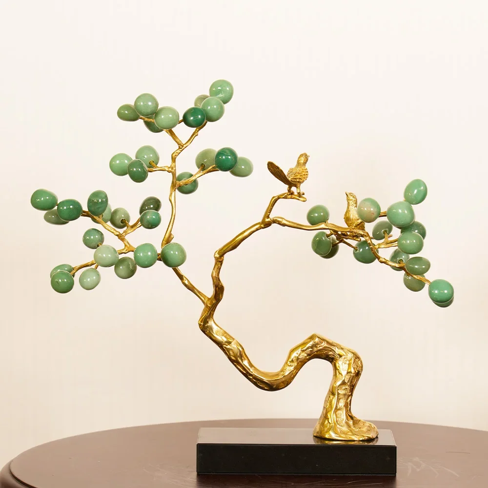 2026 Unique Light Luxury Brass Agate Branch Decoration Chinese Metal Crafts Home Living Room And Porch Art Decoration
