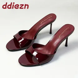 Luxury Female Slides Footwear Ladies High Heels Pumps Shoes New Fashion Round Toe Slip On Women Stiletto Heels Shoes