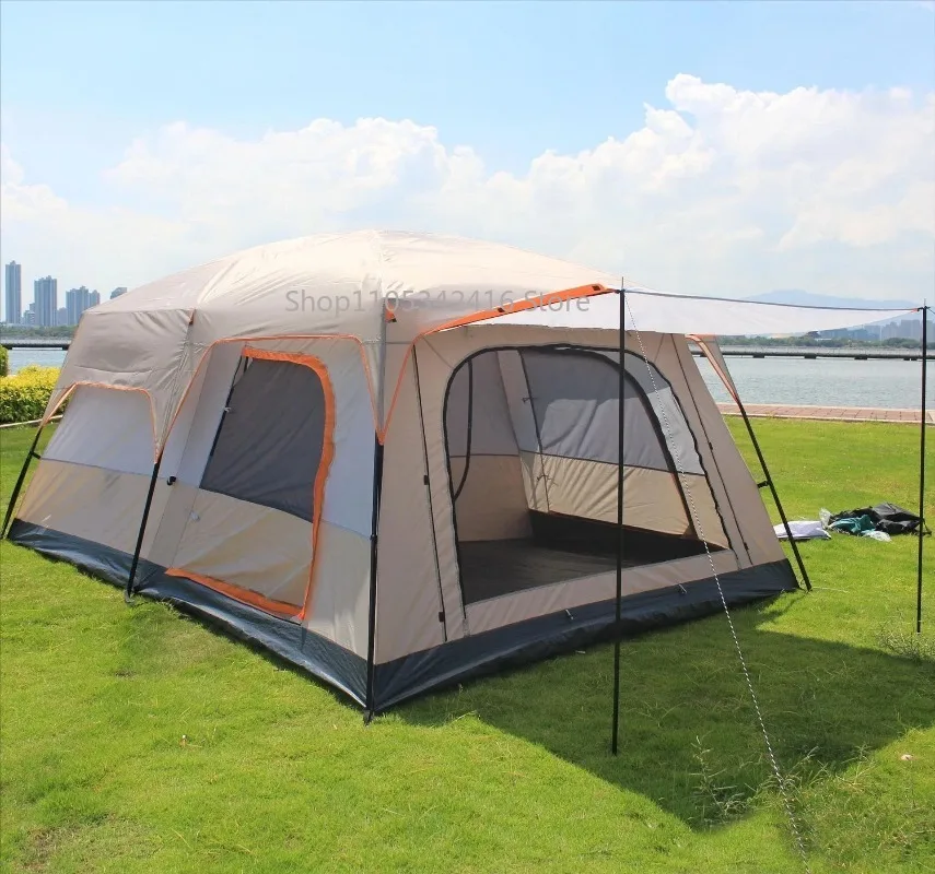 6-10 Person Double Layer Oversize Thickened Waterproof Tent, 2 Bedroom 1 Hall Outdoor Family Camping Tent Equipment