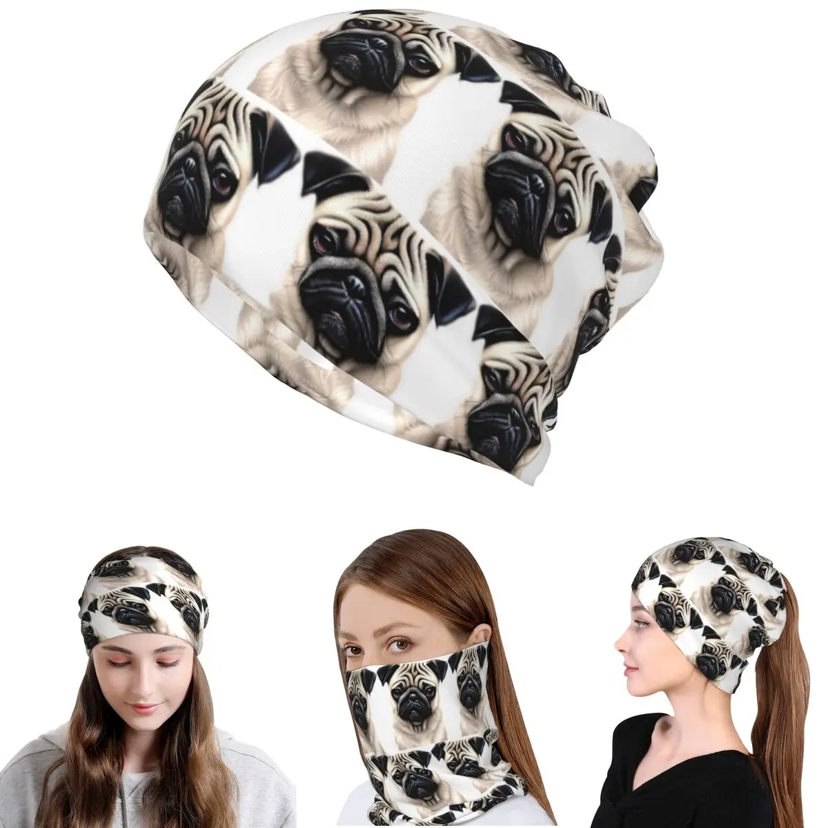 

Lovely Puppy Cute Pug Dog Bandana Neck Cover Magic Scarf Multi-use Balaclava Beanies Hat Unisex Adult Washable