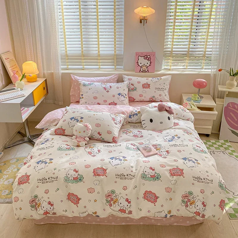 

Hello Kitty пододеяльник детский комплект постельного белья мультяшный пододеяльник с наволочками милый для украшения спальни женские подарки для подростков