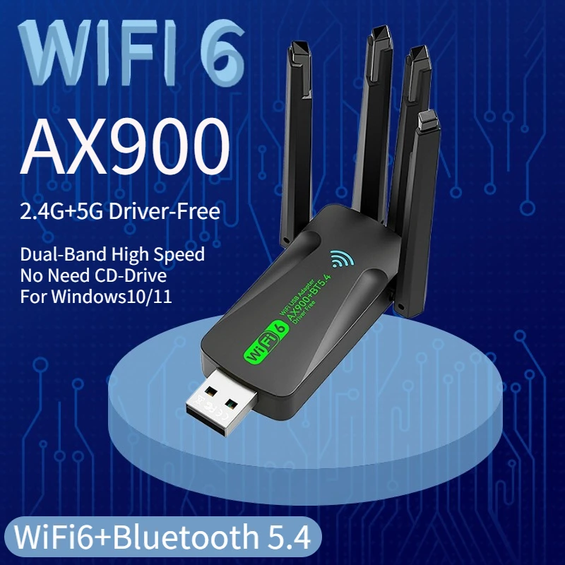 2IN1 AX900 WIFI6 Bluetooth 5.4 USB Wireless Adapter 2.4G/5Ghz 900Mbps Dual Band 4-Antennas WiFi Network Card Dongle For Win 10/1