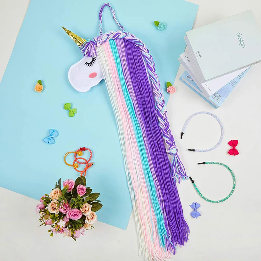 Unicorn, girl hair clip and hair accessory storage, room wall decoration, hair band storage rack, cute handmade felt view 4