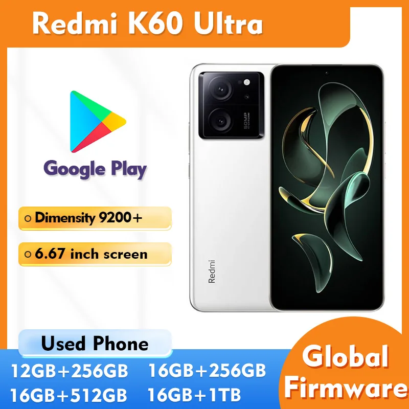 Redmi K60 Ultra 5G Android ROM 256GB/512GB/1T هاتف ذكي شاشة 6.67 بوصة 50MP كاميرا خلفية في حالة جيدة هاتف مستعمل