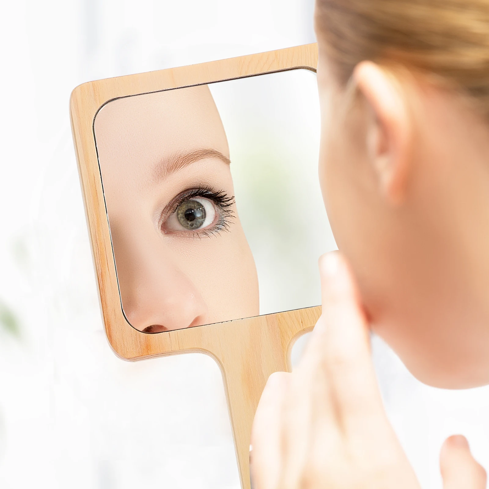 

Wooden Vanity Mirror Durable Handheld Creative Women Makeup Tool Mirrors