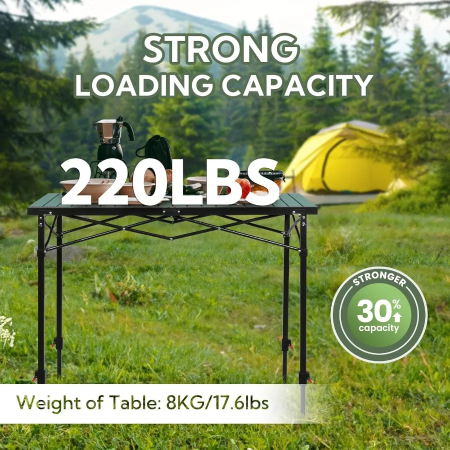 Portable Outdoor Adjustable Height Camping Table Large for 26 Person Foldable Rollup Aluminum Camp Table with Carry Bag for Pic