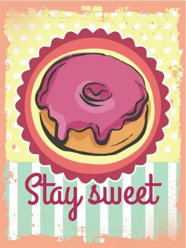 1p,Metal plaque vintage retro style Stay Sweet Donut Classic tin door sign