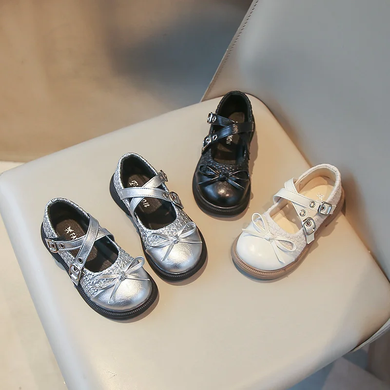 

Girls Casual Princess Shoes Round Toes Kids Leather Shoes with Simple Bows 2025 Fashion Children Flat Shoes for Party Wedding