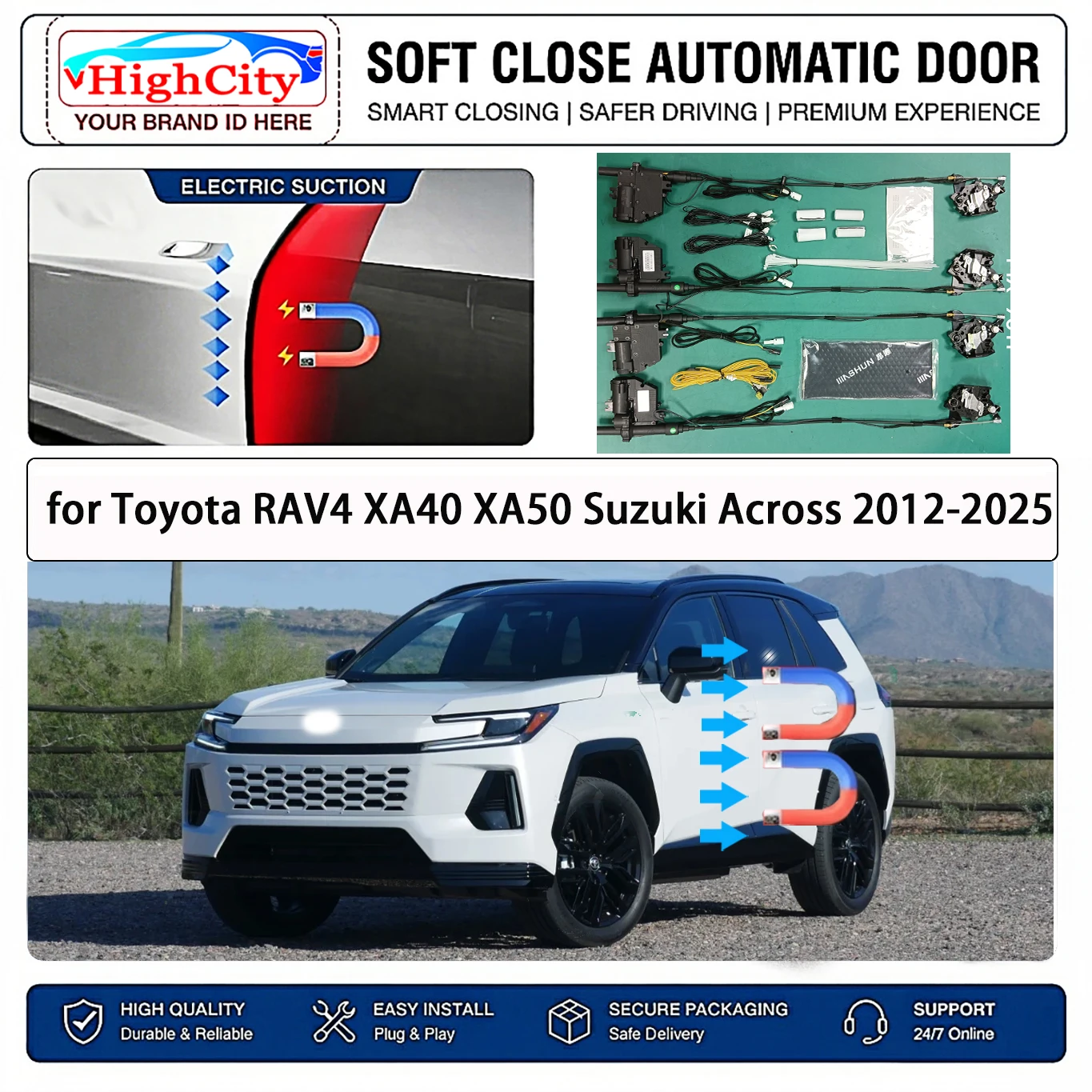 for Toyota RAV4 XA40 XA50 Suzuki Across Electric Suction Soft Close Door Kit Smart Anti Pinch Auto Cinch Latch System No Slam