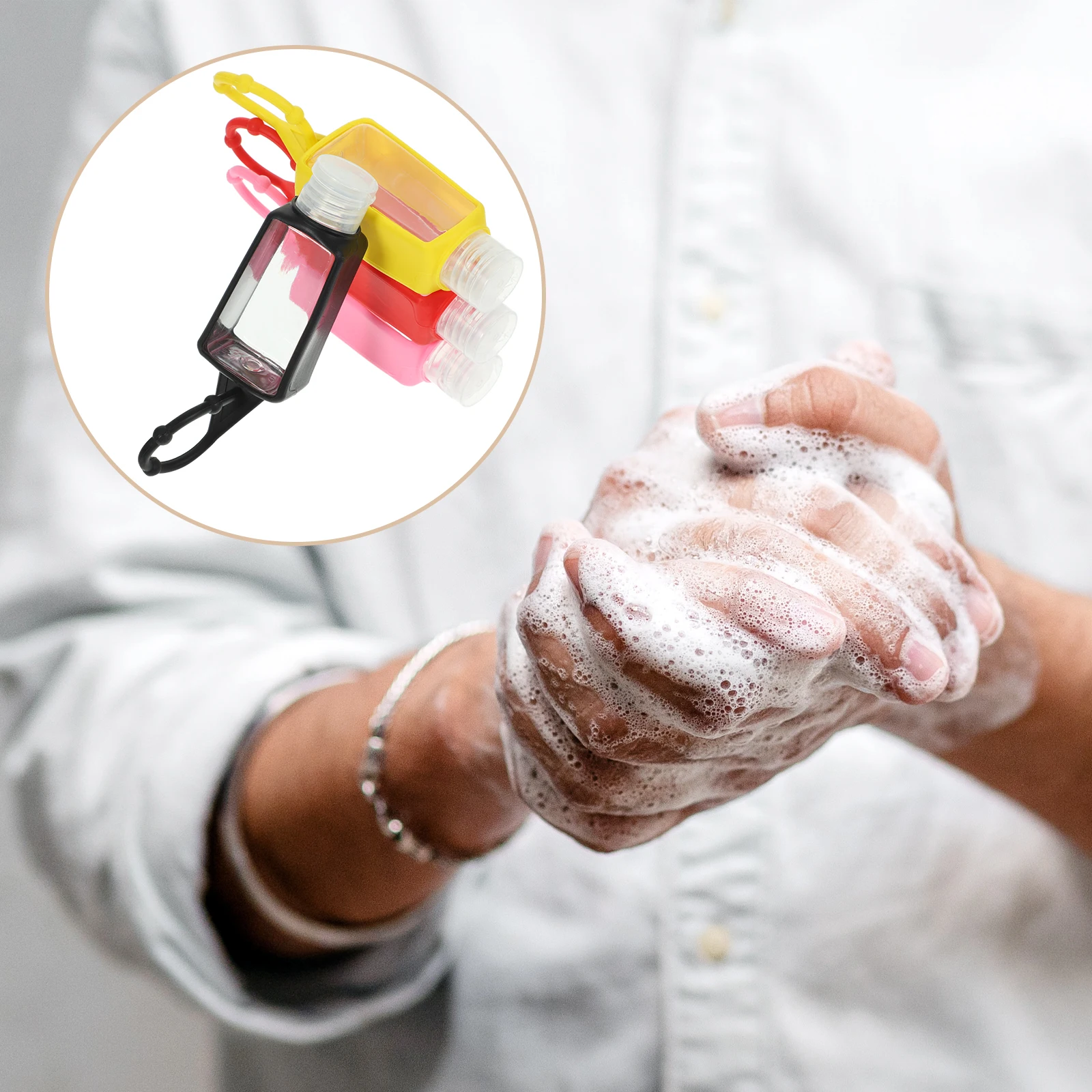 

4Pcs Silicone Sleeve Hand Bottles Portable Leak Proof Plastic Liquid Containers Travel Storage Bottles