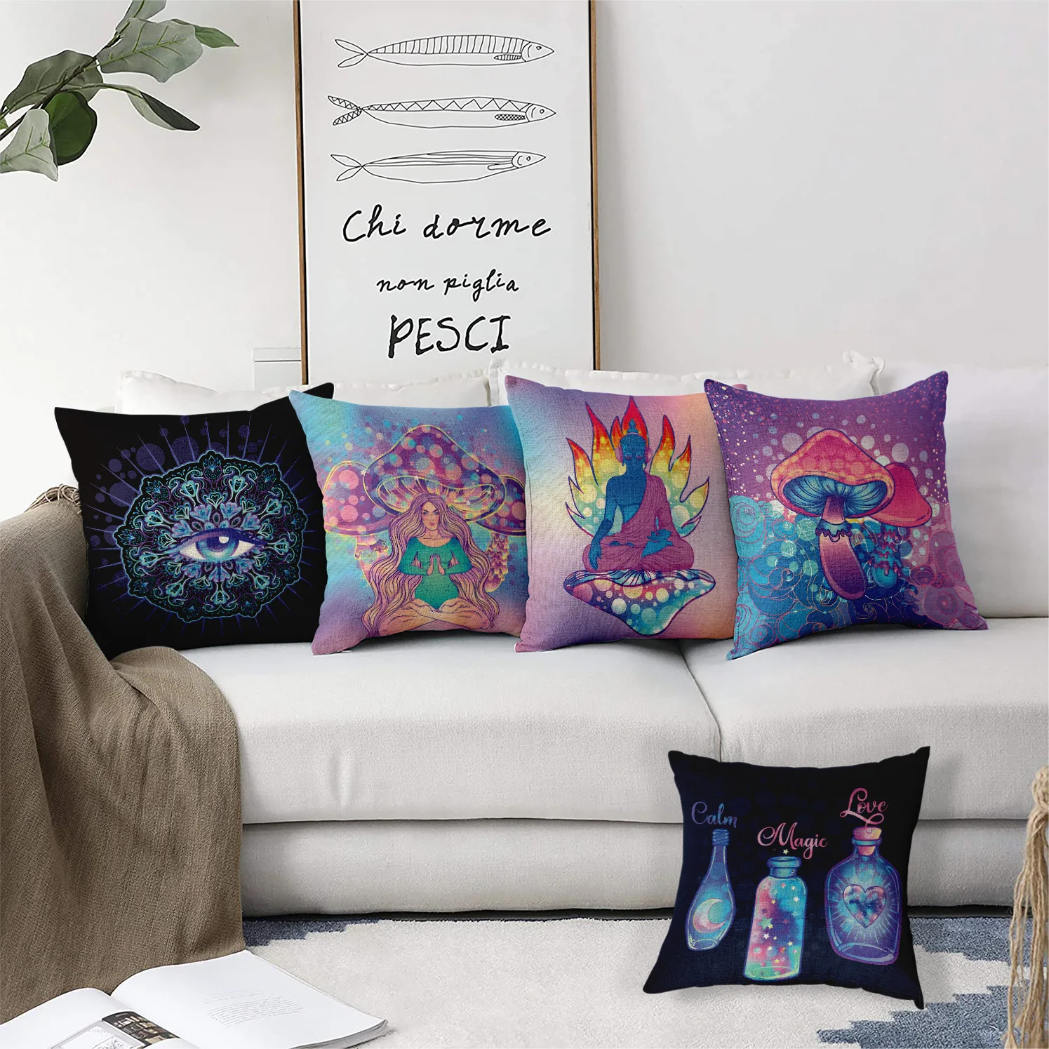 Meditation series patterns throw pillow cover with short plush print for living room sofa decoration cushion cover pillow covers
