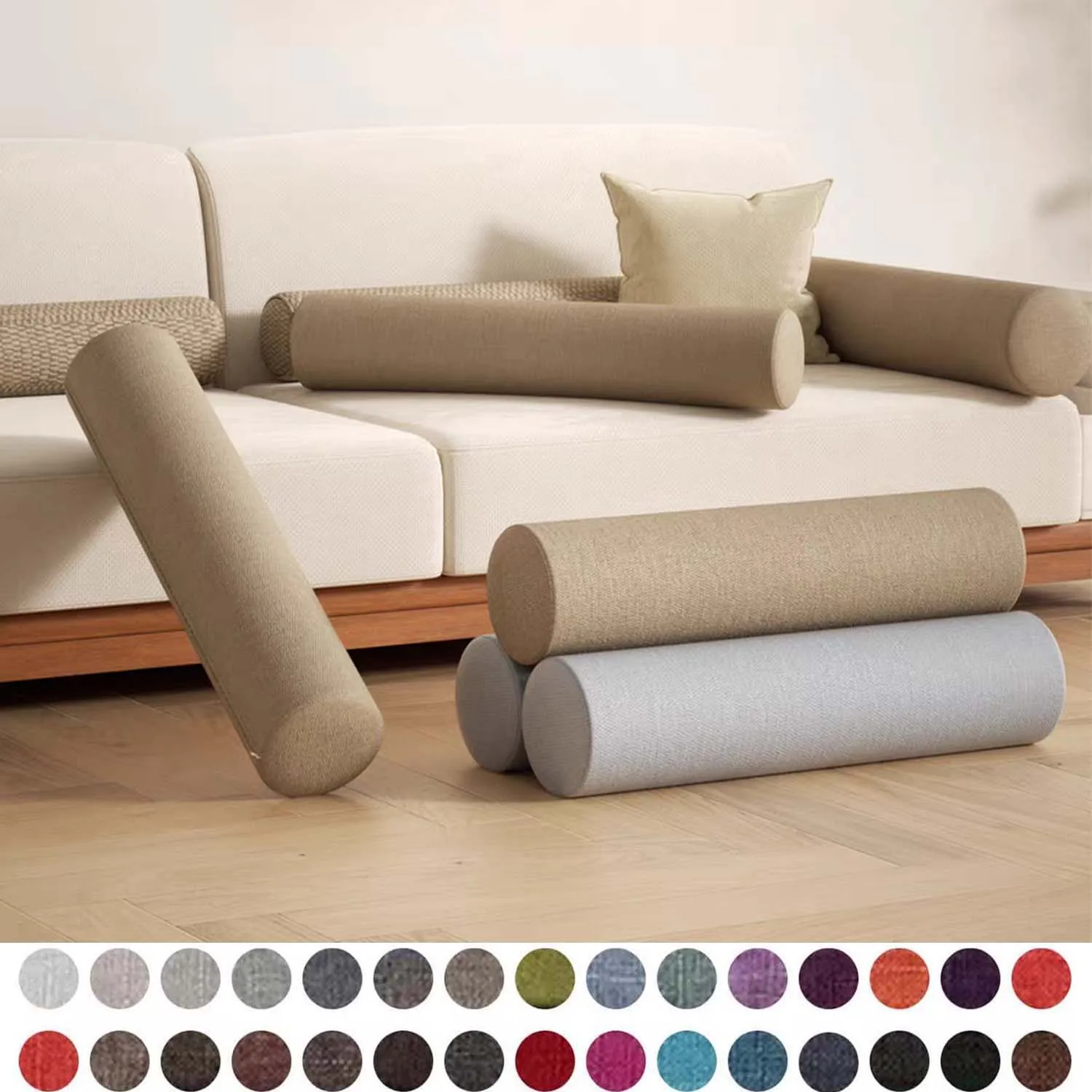 Foam Roll Pillow for Knee/Leg/Neck,Full Moon Bolster/Round Cylinder Pillow for Sleeping on Side or Back Removable Cooling Cover