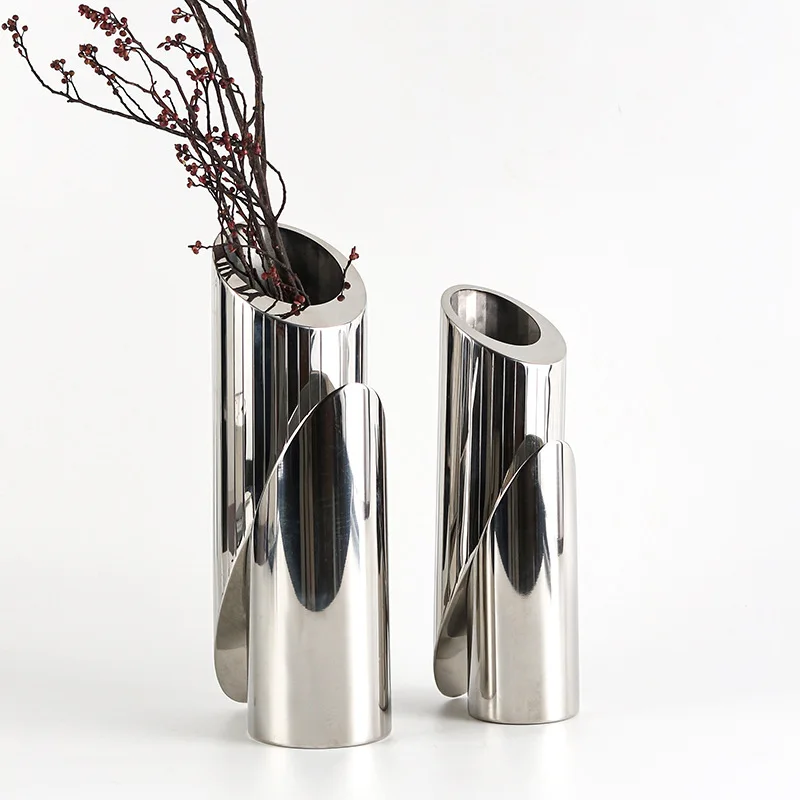 

Art Dislocation Metal Flower Ornament Sales Department Model Room Restaurant Large Diameter Bevel Vase Soft Decoration