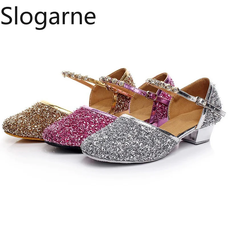 

Girls Glitter Latin Dance Shoes Children 3.5cm Low Heels Ballroom Salsa Tango Danceing Practice Shoes Soft Sole Stage Footwear