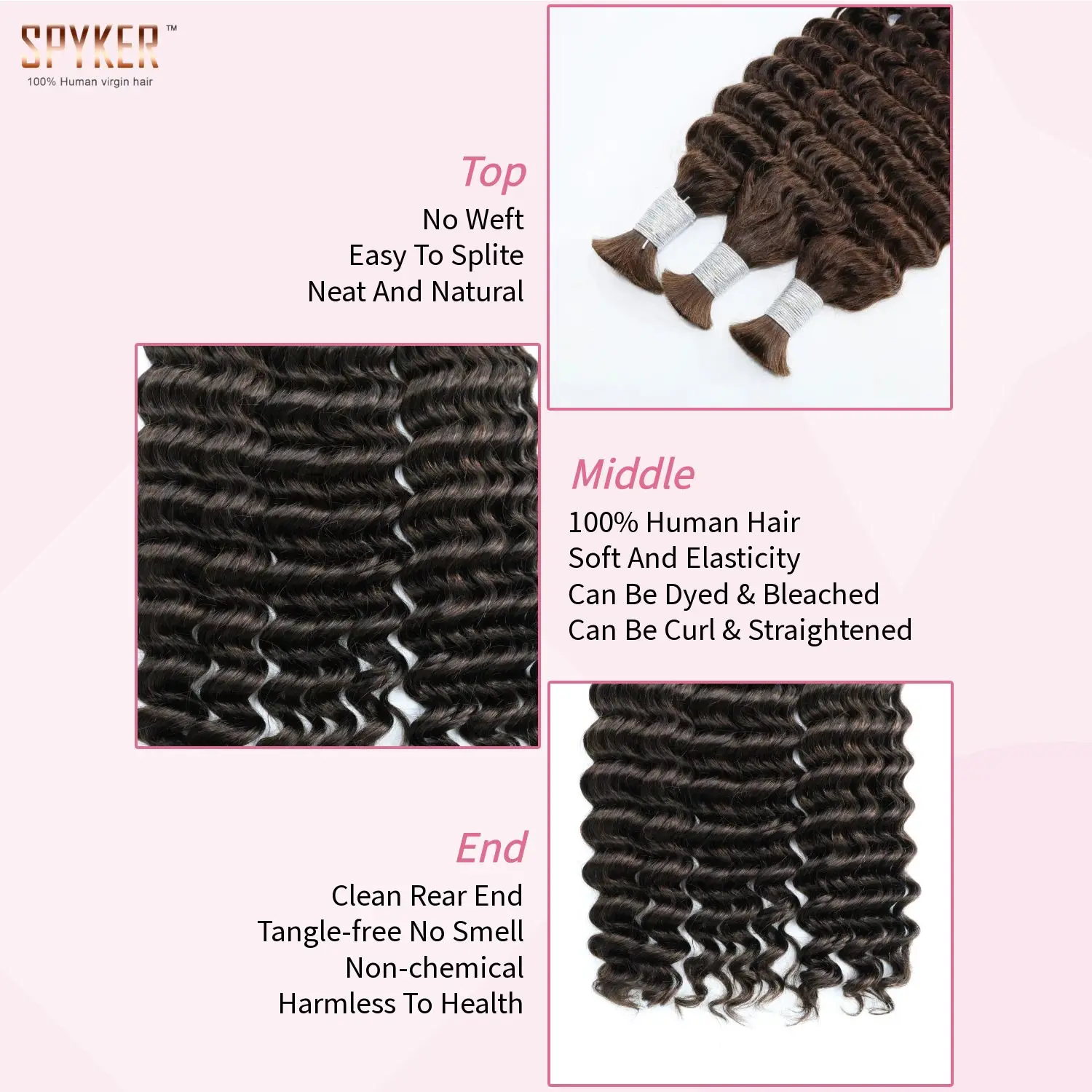 Bulk Human Hair Deep Wave For Braiding Deep Curly No Weft Brazilian Virgin Hair Extensions 100 Grams Colored Grey/Ginger/Brown