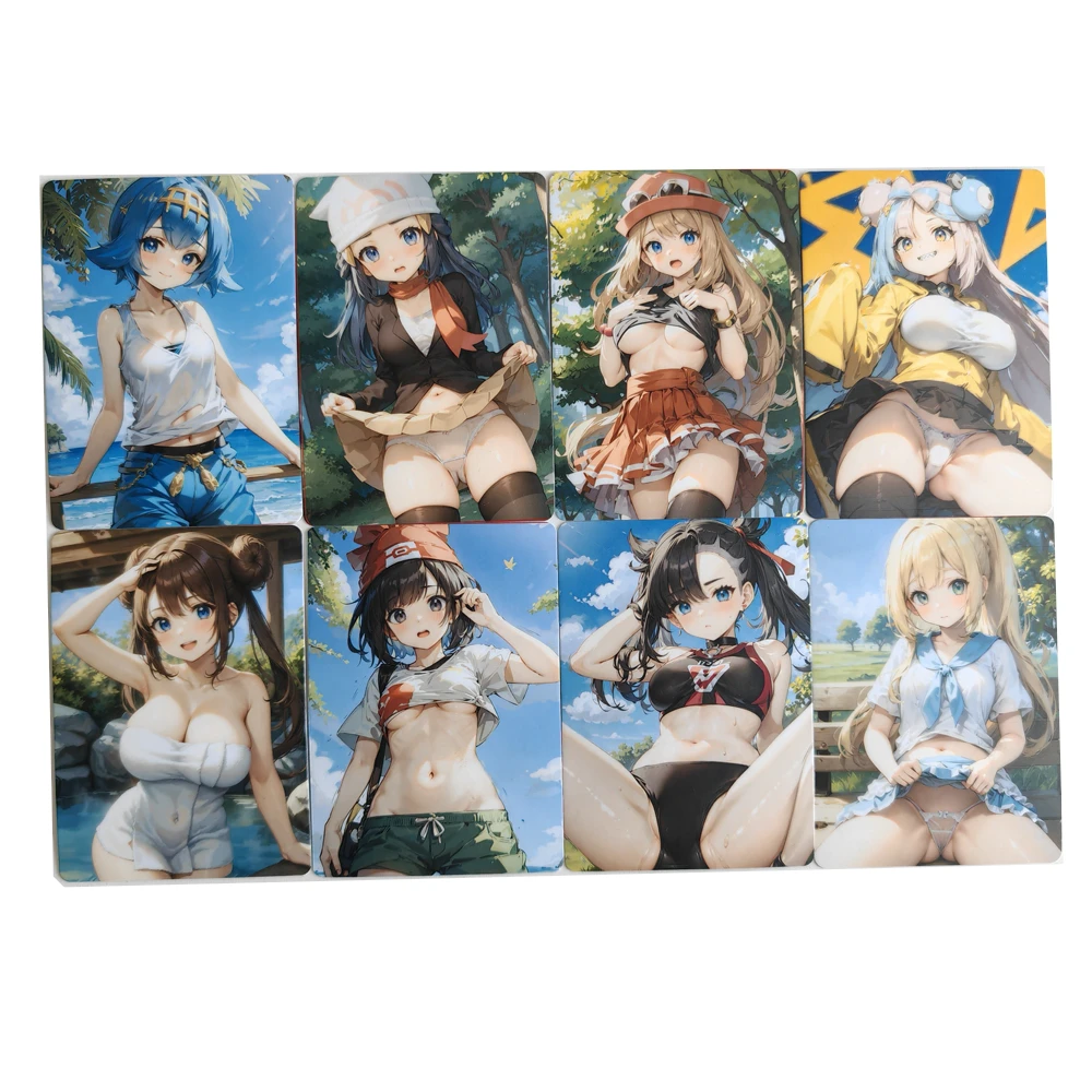 8Pcs/set Pocket Monsters Sexy Trainer Card Cynthia Akari Irida No Mosaic PTCG Animation Collection Card Cartoon DIY Cards Boy