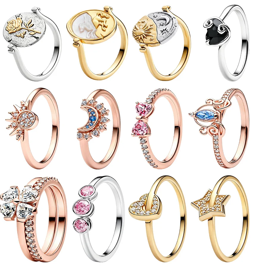 2026 New S925 Silver Sun Moon Harmony Ring, Fashionable Fashion Jewelry Suitable for Women's Wedding Banquet Wearing ￼ ￼ ￼ ￼