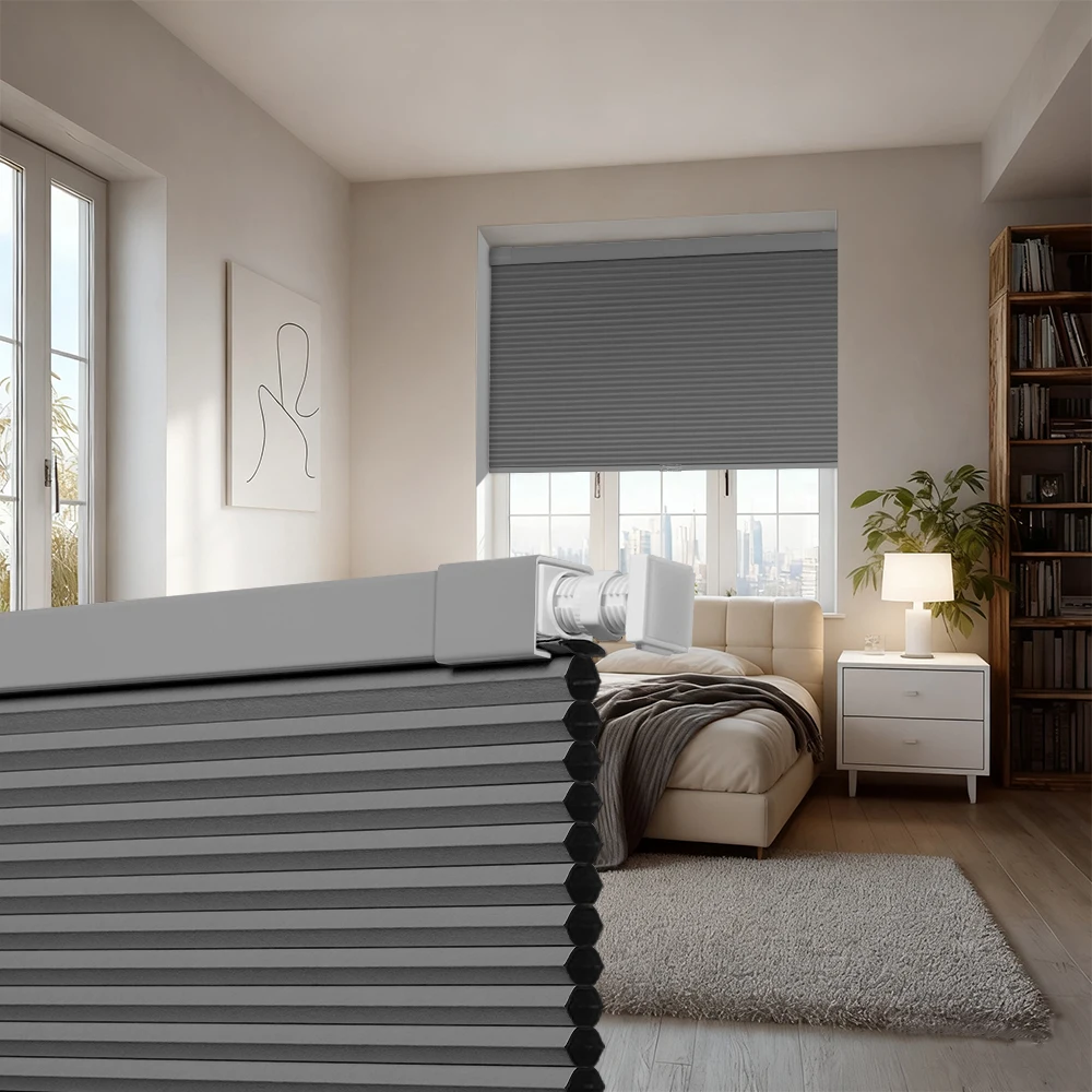 No Drill Cordless Blackout Cellular Shades Honeycomb Blinds for Windows Thermal Insulated Noise Reduction Cellular Curtains Gray