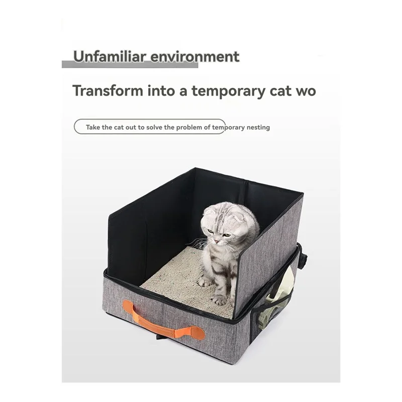 

A93E-Portable Cat Travel Litter Box Foldable Travel Litter Box For Car Hotel Airplane, Water-Resistant Easy To Use In Hotels, Ca
