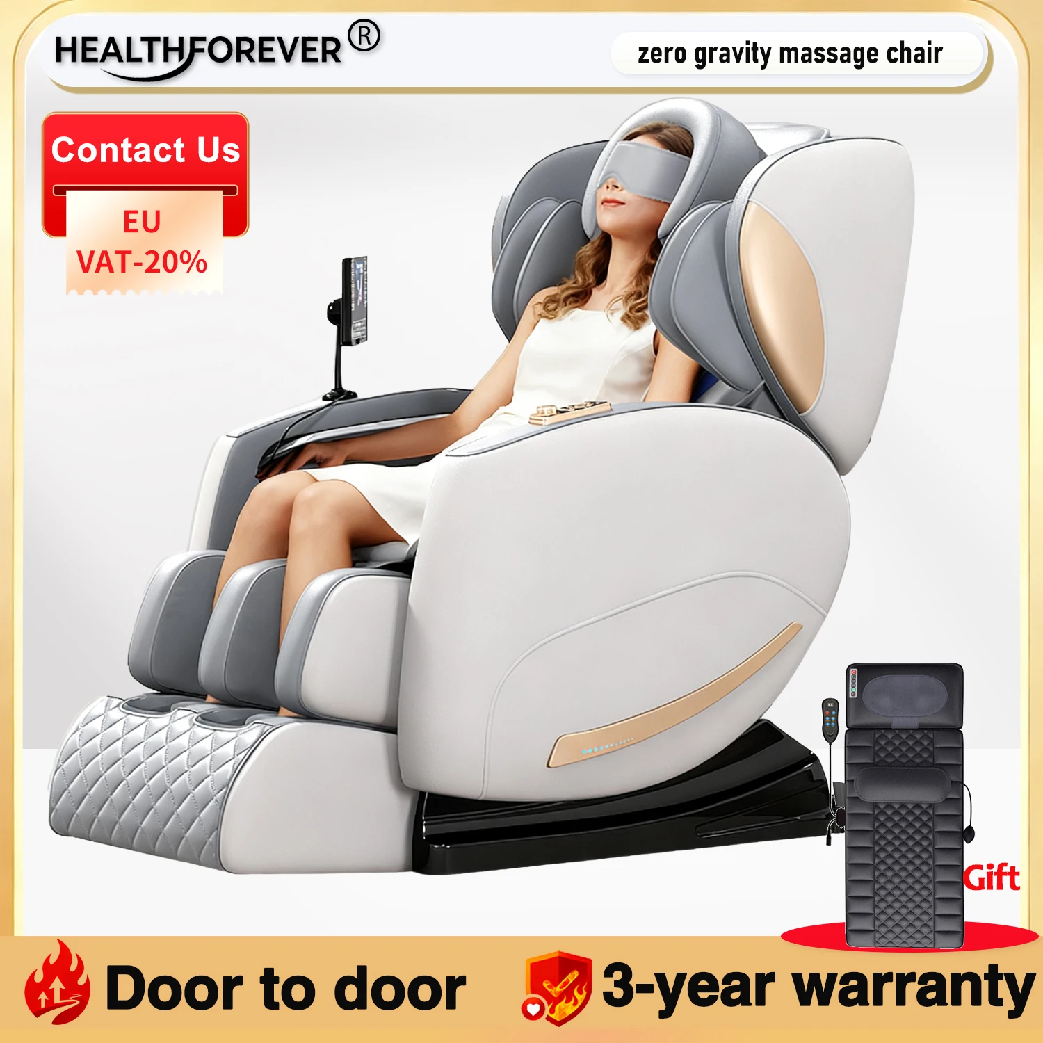 

Массажное кресло 2025 года, массажное кресло для всего тела с невесомостью и фиксирующими роликами, подогрев, массаж ног, автоматические режимы, Bluetooth, сенсорный экран