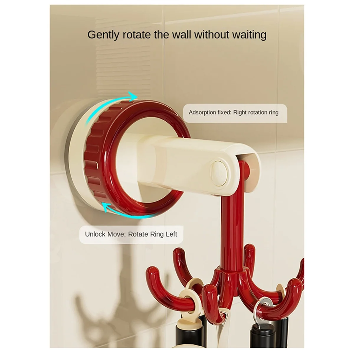 ONCE Six-Claw Hook Multi-Function Spatula Spoon Kitchenware Storage Rack Retro Suction Cup Seamless Wall Hanging Green