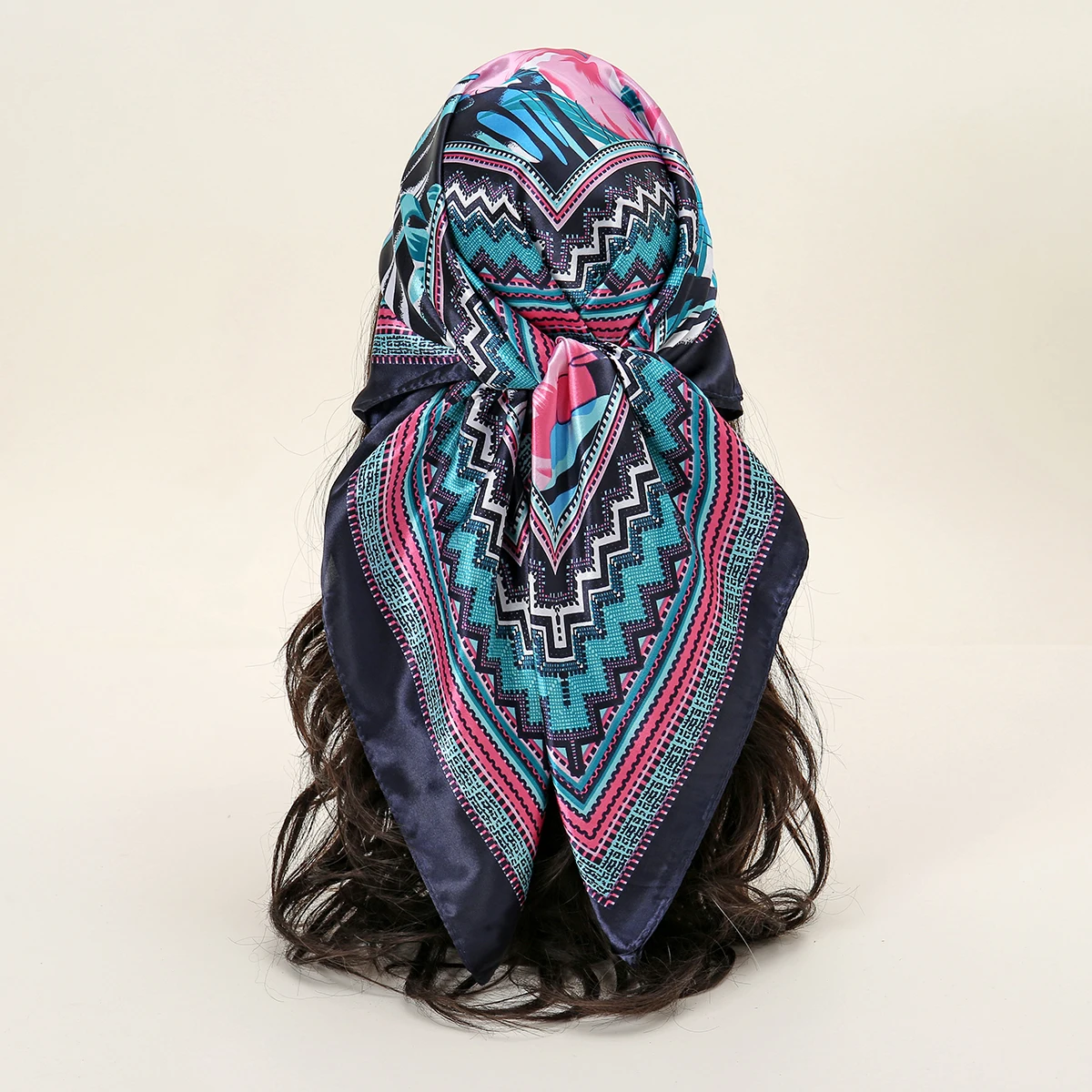 Lenço quadrado de seda com estampa floral para mulheres, lenços fashion, bandana ao ar livre, lenço casual acetinado, hijab mais novo, 90x90cm