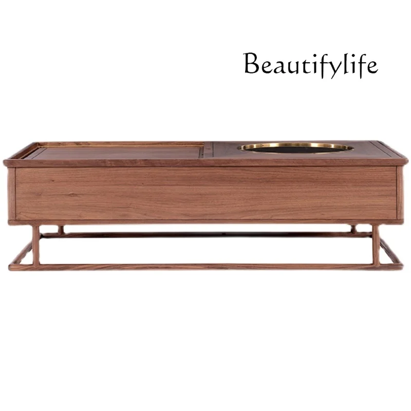 

New Chinese Style Black Walnut Solid Wood Tea Table Modern Zen Living Room Tea Table Italian Minimalist Square Coffee Table