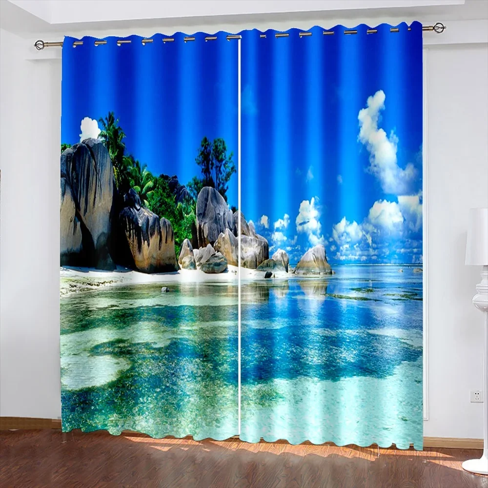 Nature Scenery Waterfall Printed Blackout Curtains Green Forest Bridge Pattern Window Drapes for Living Room Bedroom Home Decor