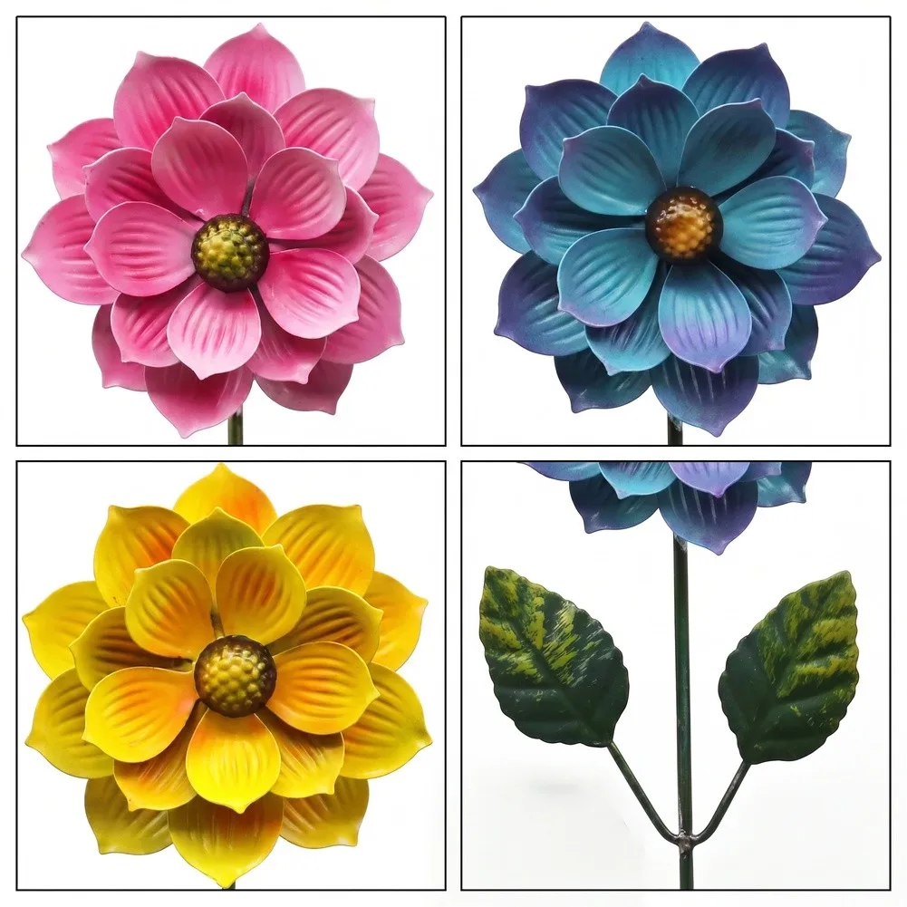 Ornamental Metal Flower Stakes for Exterior Landscaping with Iron Body and Artistic Floral Geometry for Garden Visual Layering