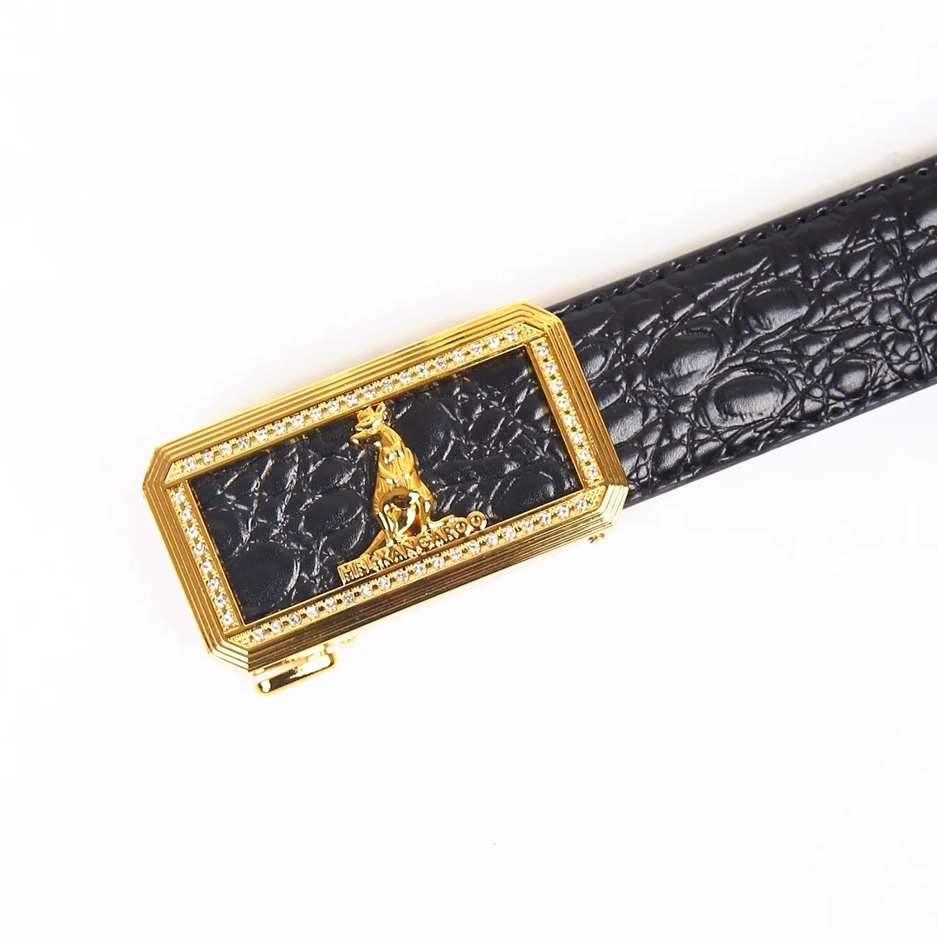 Luxury Gold Plated Rhinestone Automatic Buckle Mens Croc Embossed Pu Leather Belt Elegant Dress Belt Fathers Day Premium Present