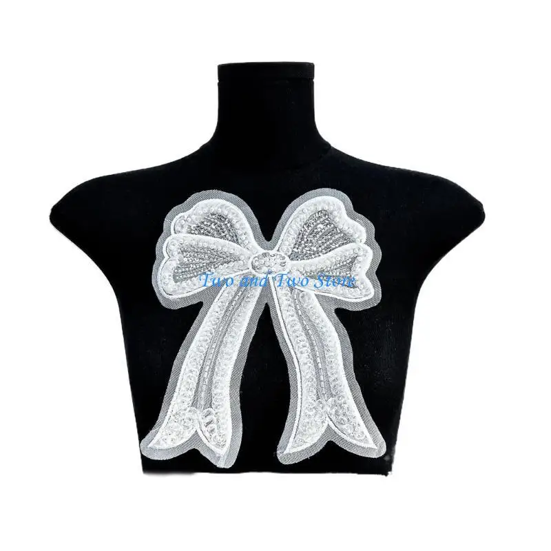 

HX6F Beaded Nailed Sequins Bowknot Applique Make Shirt Scarf Corsages Crafts