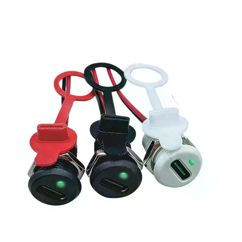 2Pin LED Lamp USB C High Current Charging Socket With Nut Snap Lock Plate TYPE-C Female Type C Waterproof Female Connector Jack
