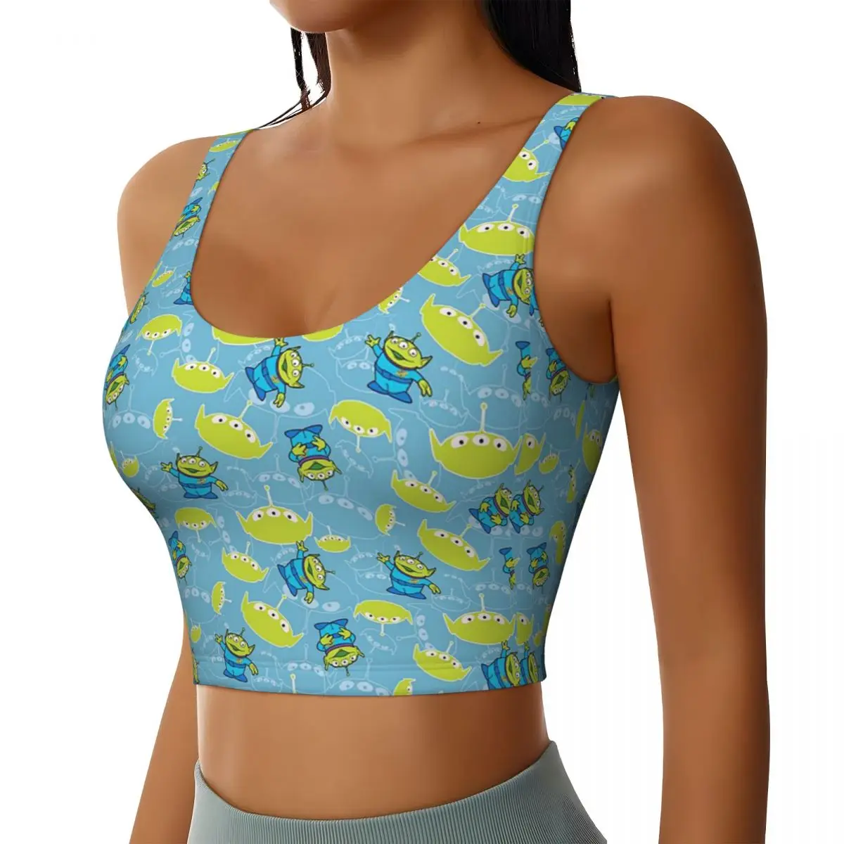 Custom Toy Story Green Aliens Workout Crop Tank Tops Women Seamless Anime Yoga Running Sports Bras