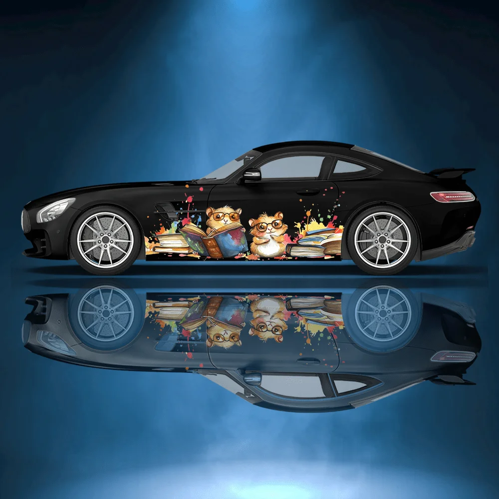 

Hamster Glasses Reading Car Vinyl Wraps Decal Self-adhesive PVC Sticker Suitable for Trucks SUV Decoration Auto Accessories Gift