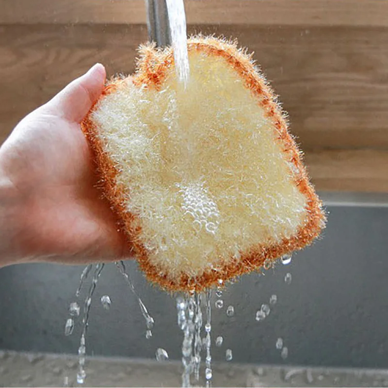 Dishwashing Cloth Wet and Dry Reusable Scrubbing Pads Dishcloth Towels Clean Non Scratch Dishcloth Kitchen Bread Slices Shape