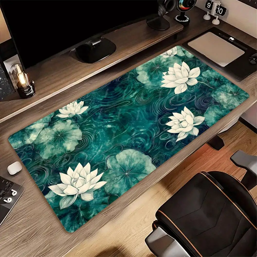 Gaming Mouse Pad Gamer Desk Mat Large Keyboard Pad Pink Lotus Flower Computer Table Surface For Accessories Xl Ped Mauspad