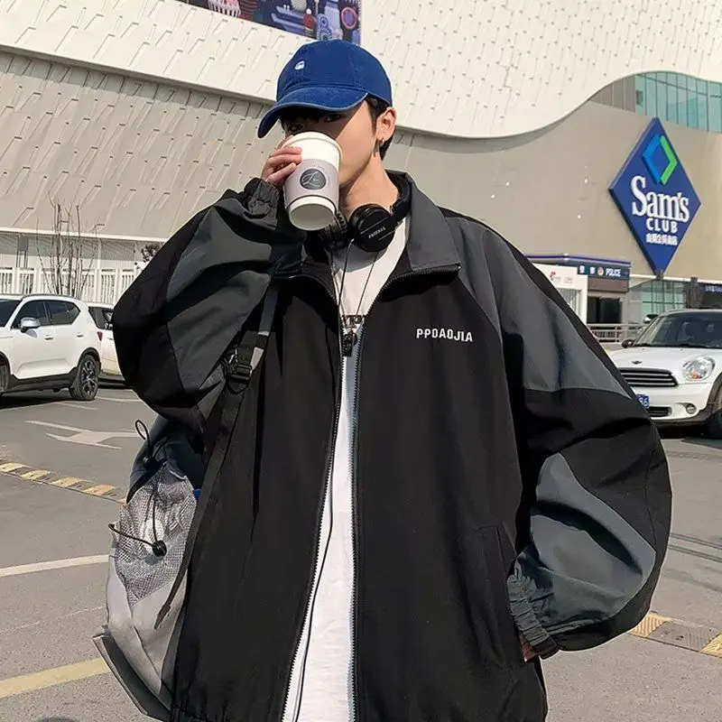 

Hong Kong Sle Men's Jaet Autumn Print Waterproof Casual Outerwear Chic Japanese Sle Long Sve Zipper Closure Polyeste...