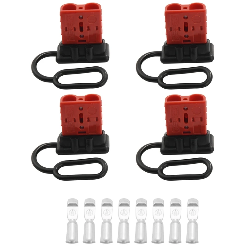 4 Pcs 6-8 Gauge 50A Battery Quick Connect/Disconnect, Jumper Cable Plug Connector Kit For Towing Systems