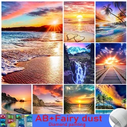 DIY 5D 120 color AB Fairy Dust Diamond Painting Landscape  Full Drill beach sunset Mosaic Hand Inlaid Embroidery Home Decor Gift