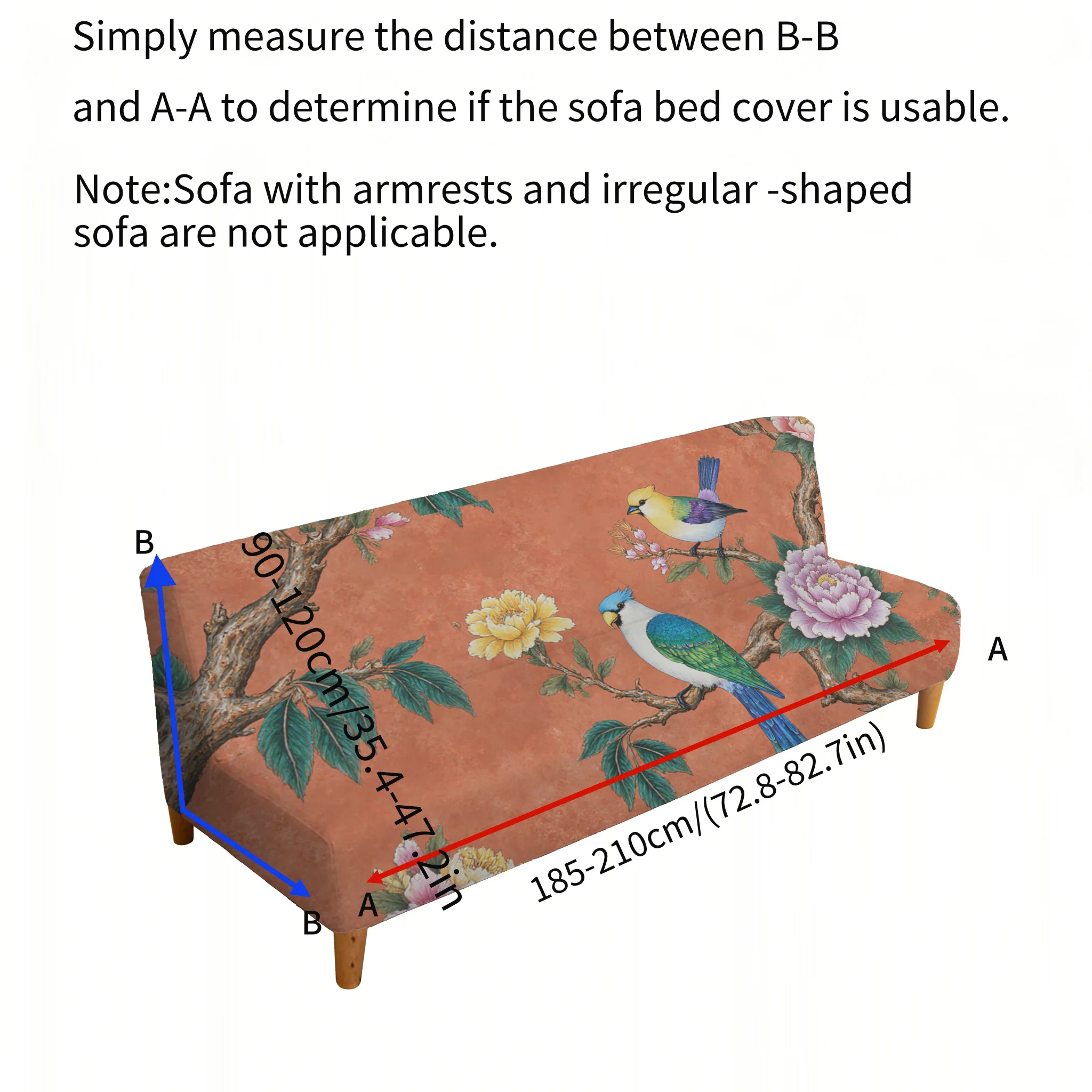 Orange bottom flower and bird print sofa bed cover, living room sofa bed cover, dustproof machine washable sofa bed cover