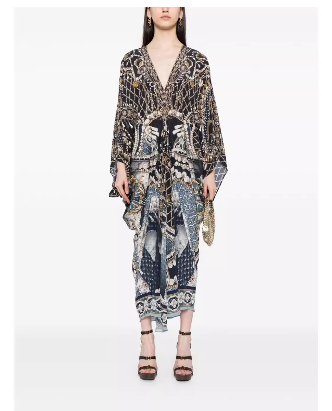 

Long Dress for Ladies 2025 New Spring Summer Printed V-neck Vintage Long Batwing Sleeve Robes