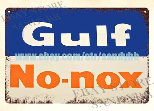 Gulf No-nox Oil Gas Metall-Blechschild, Metall-Wandkunst für Cafés