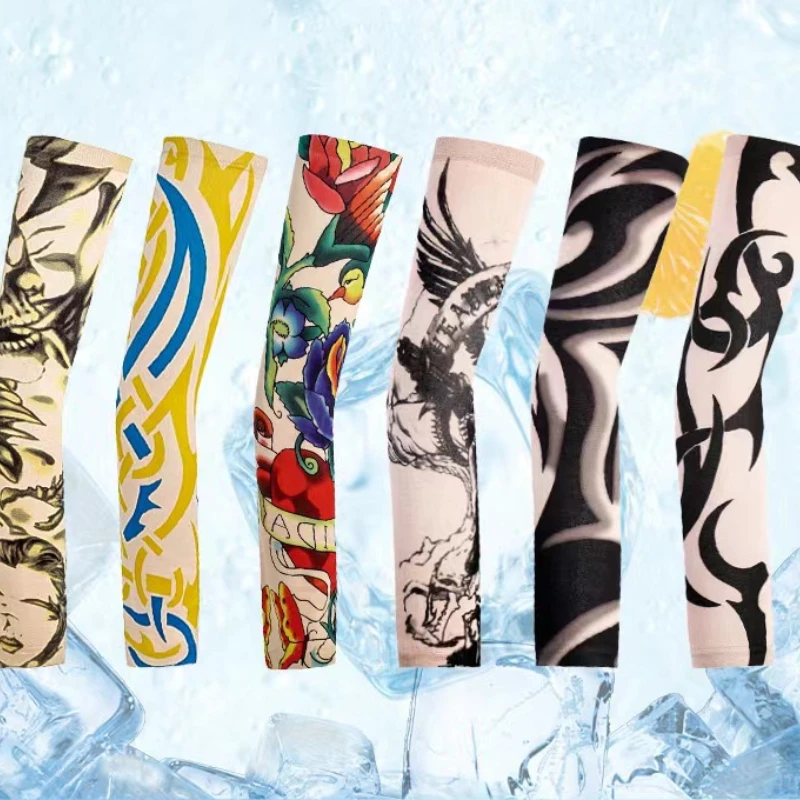 

Tattoo Sleeves Men's Flower Arm Tattoo Ice Hand Sleeves Summer Fishnet Arms Sleeves Women's Arm Cover Anti Uv Arm Band