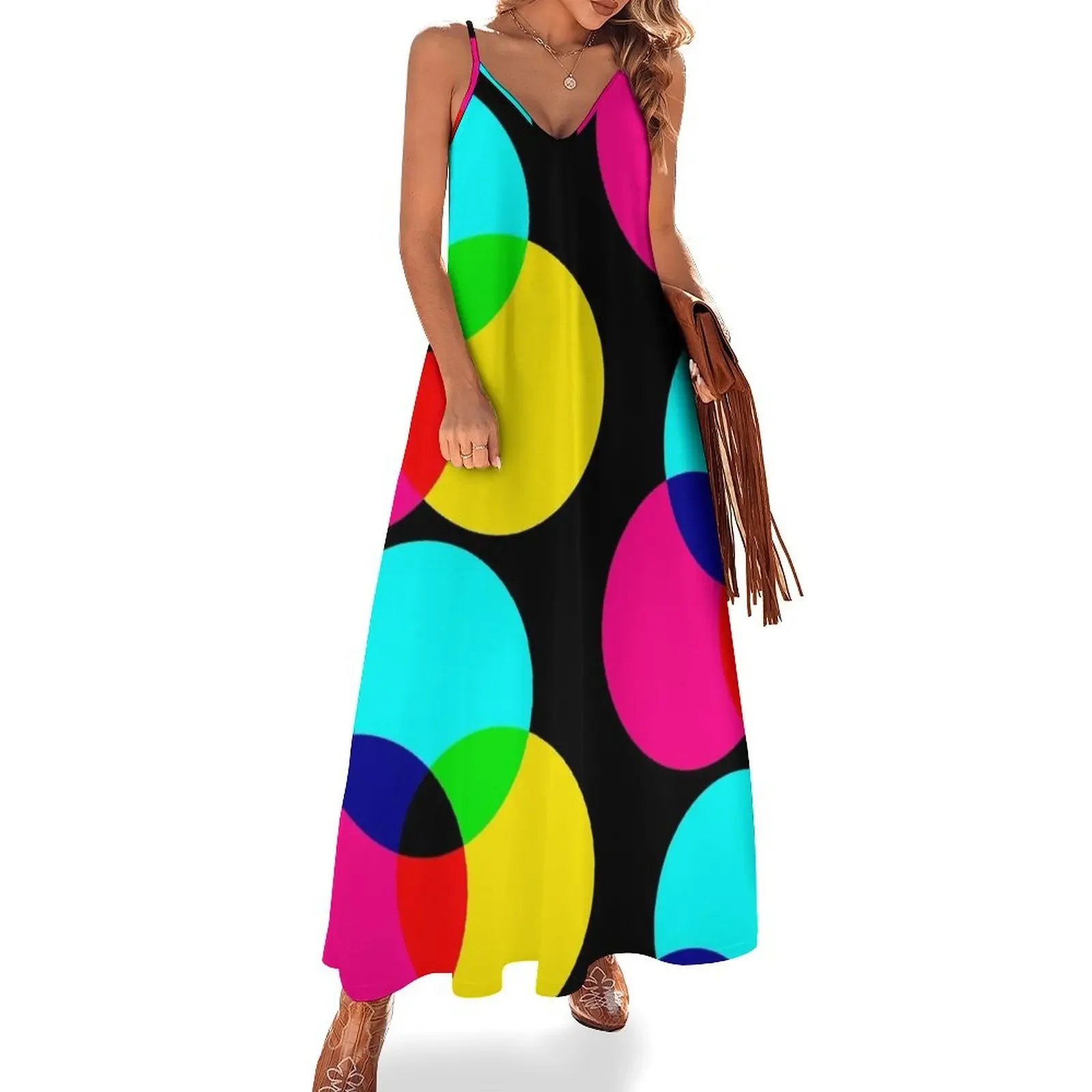 

Basic CMYK colored circles merging Sleeveless Dress beach outfits for women elegant party dress for women 2025