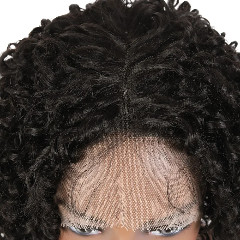 Peluca con malla frontal sintética de X-TRESS para mujeres negras, esponjosa, rizada, Color marrón, parte en T, peinados diarios, pelucas de encaje con pelo de bebé