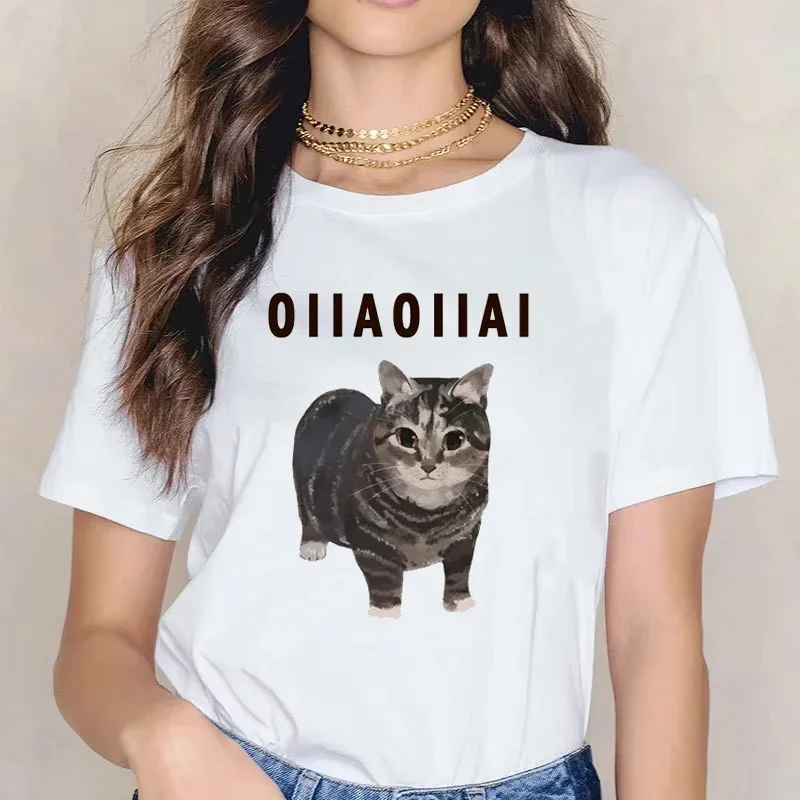 

Spinning Cat Print Women T-shirt Graphic Streetwear Top Casual T Shirts Round Collar Clothing Y2k Summer Short Sleeve Tee Shirt
