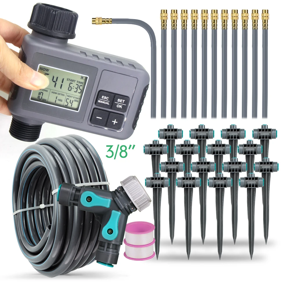 Garden Timer Automatic Mist Spray Watering Kit for Patio Plants Vegetable Atomized Irrigation 20cm Flexible Sprinkler System